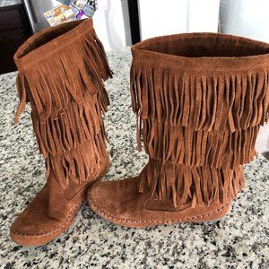 Lauren Conrad Suede Fringe Boots, Chestnut Sz 6
